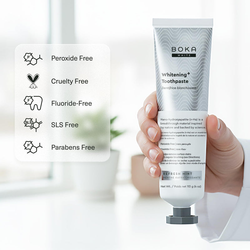 Boka Fluoride Free Toothpaste, Nano Hydroxyapatite Toothpaste, Appropriate for Sensitive Teeth, for Adult, Kids Oral Care - Whitening* Refresh Mint, 4 Fl Oz 1Pk US Manufactured B. Whitening 4 Ounce (Pack of 1)