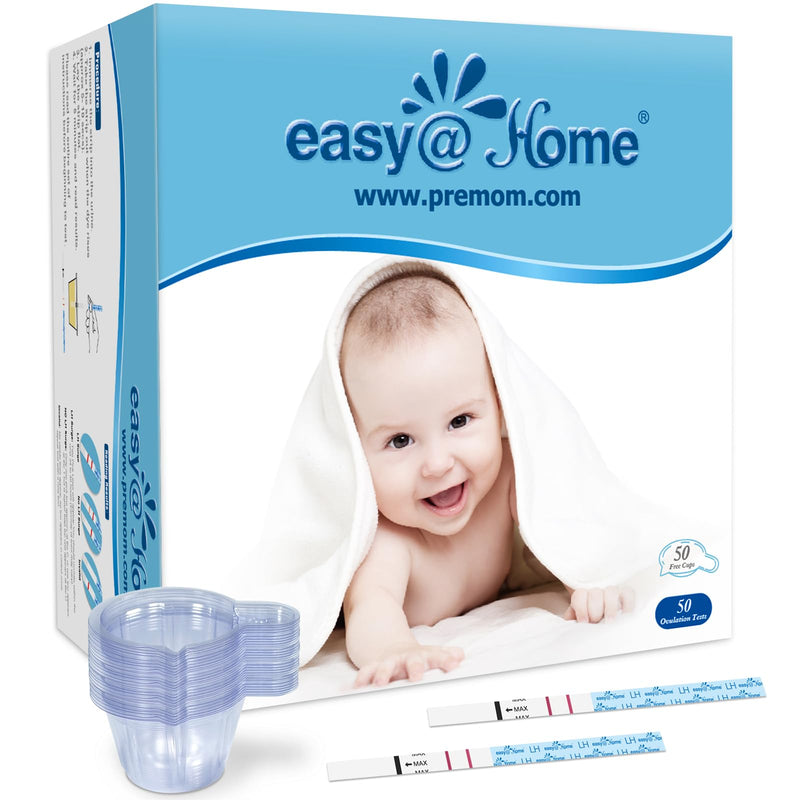 Easy@Home Ovulation Predictor Kit, 50 LH Test Strips with 50 Urine Cups | Fertility Test Strips for Women (Width of 5mm), Designed for At-Home LH Monitoring, Daily Cycle Tracking 50 Count (Pack of 1)