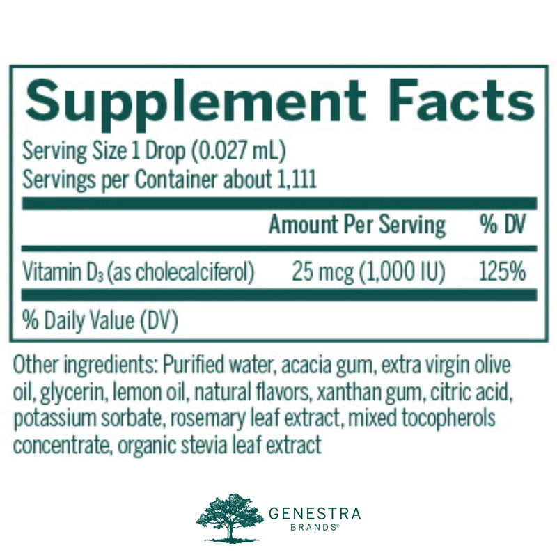 Genestra Brands D-Mulsion 1000, Natural Lemon Flavor, 1 Fl Oz | Liquid Vitamin D Supplement*, Immune Support Supplement*, Easy-to-Use Vitamin D Drops