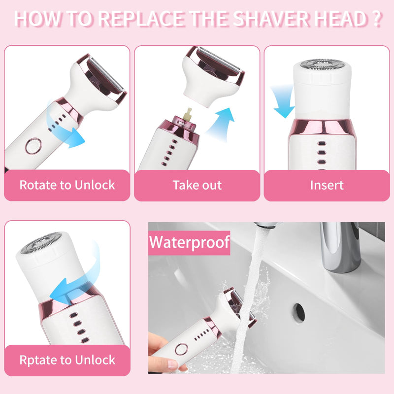 [Australia] - Electric Razors LED Display for Women Men, 2025 Wet/Dry Lady Shaver,4 in 1 Cordless Hair Remover with IPX7 Waterproof,Smooth & Silky Portable Bikini Electric Grooming Set Pink 