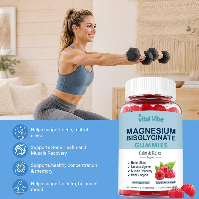 Magnesium Bisglycinate Gummies, with 400mg Magnesium Bisglycinate, Chelate Magnesium Glycinate for Relaxation, Sleep Support & Relax Muscles, Sea Salt & Real Raspberry, 60 Vegan Gummies