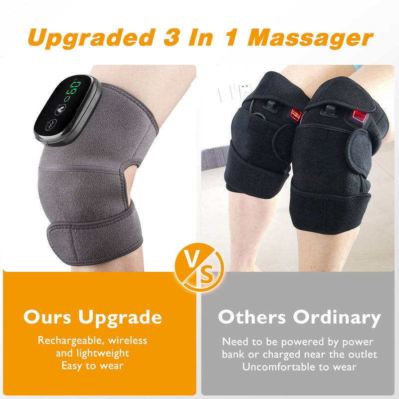 Cordless Knee Massager with Heat Vibration, Knee Heating Pad, Electric Heated Knee Brace Shoulder Heating Pads Elbow Wrap with 3 Heat Levels and Massage Modes Pack of 1