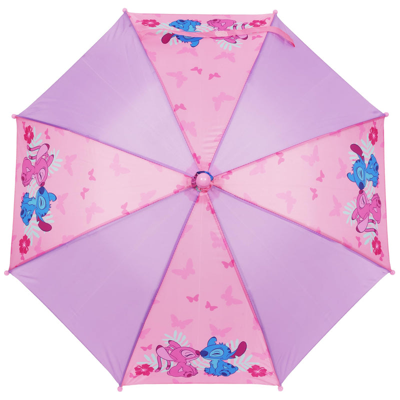 Concept One Lilo & Stitch Umbrella for Kids, Pink | and Purple, Girls with Curved Handle and Safety Tips, Cute Umbrellas for Rain