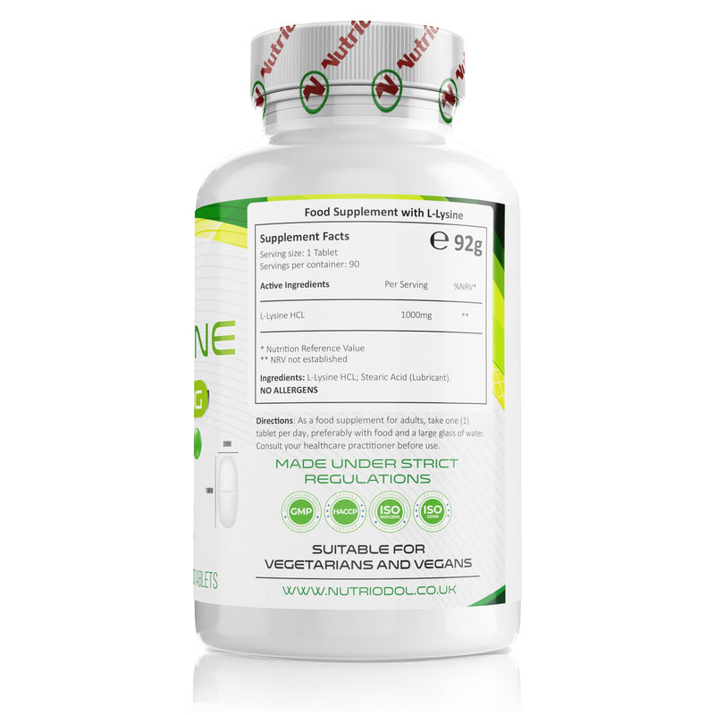 L-Lysine x 90 1000mg Tablets | Smallest Possible 19mm Formula | Easier to Swallow and Quicker to Absorb - Suitable for Vegetarian and Vegan. (90) (Pack of 2) 90 count (Pack of 2)