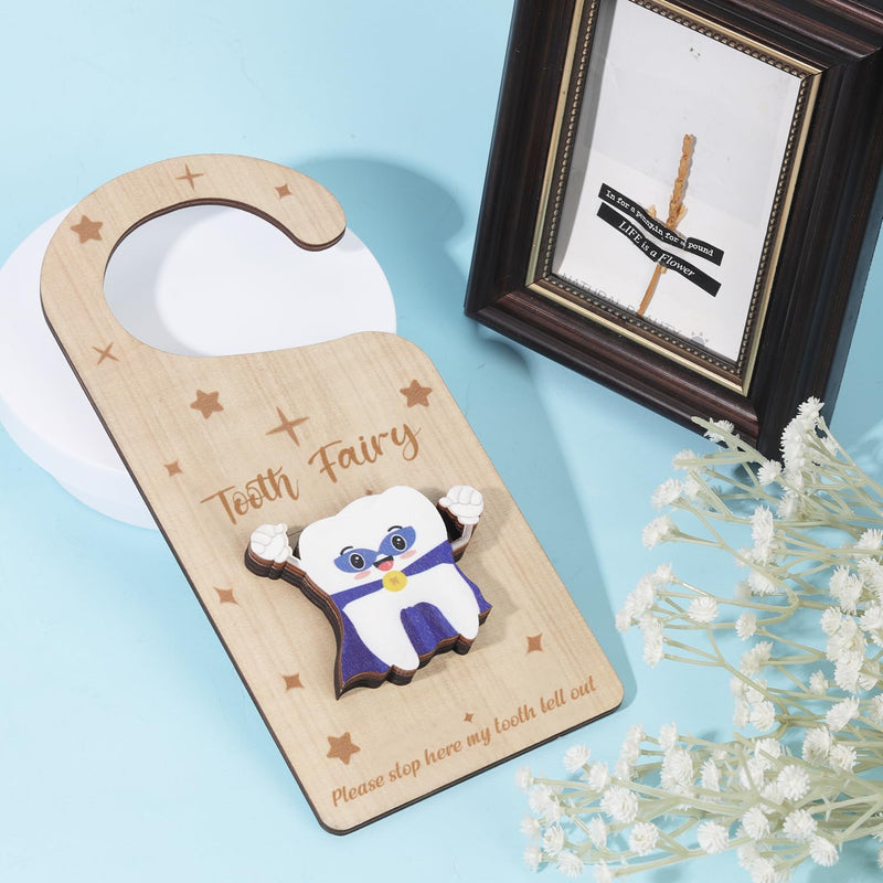 [Australia] - Tooth Door Hanger with Money Holder, Wooden Tooth Door Holder Tooth Keepsake Box Cute 3D Lost Teeth Pickup Box for Kids Room Decor Encourage Gift(Dark Blue) 