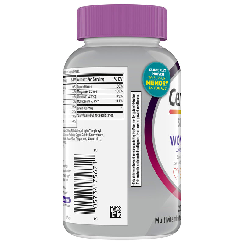 Centrum Silver Women's Multivitamin for Women 50 and Over, 200 Tablets | Contains Vitamin D3, B Vitamins, Calcium, and Antioxidants, Non-GMO Ingredients, Supports Memory and Cognition, GLP-1 Support