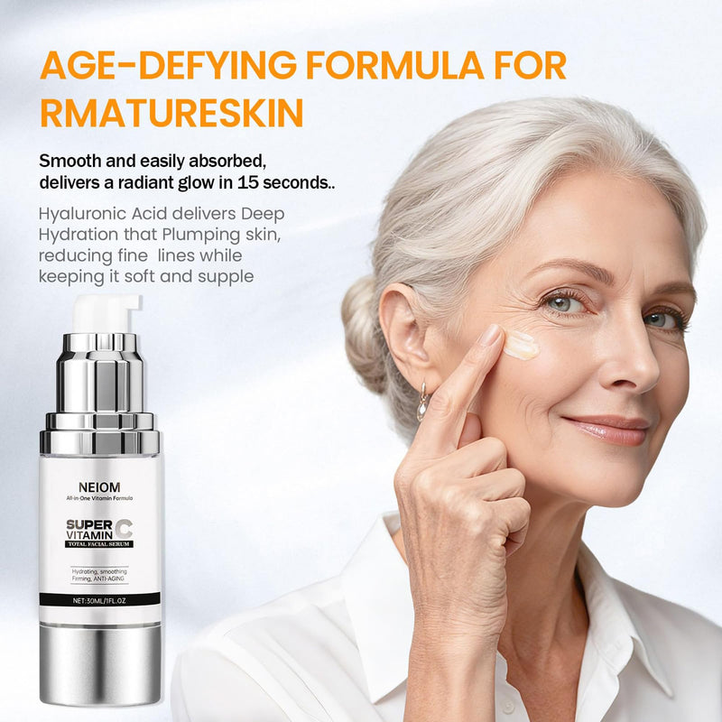 Super Vitamin C Face Serum for Women over 70,Anti-Aging, 1 fl oz | Hydrating Brightening Formula - Vitamin C, Hyaluronic Acid, Vitamin E, Caffeine - Face Lift Serum for Wrinkles, Dark Spots White-Pack of 1