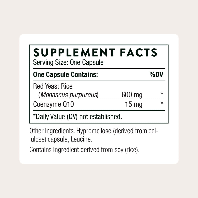 THORNE - Red Yeast Rice + CoQ10 - Supports Healthy Cholesterol Levels Already in a Normal Range & Heart Health - Added Antioxidant Support* - Third-Party Certified - Gluten-Free - 120 Capsules