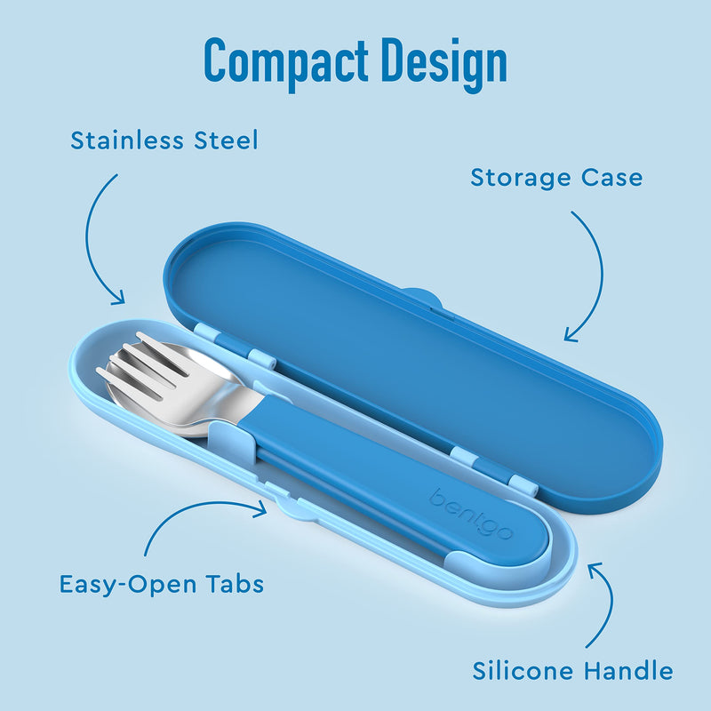 [Australia] - Bentgo® Kids Stainless Steel Utensil Set - Reusable Fork, Spoon & Storage Case - High-Grade BPA-Free Stainless Steel, Easy-Grip Handles, Dishwasher Safe for School Lunch, Travel & Outdoors (Blue) Blue 