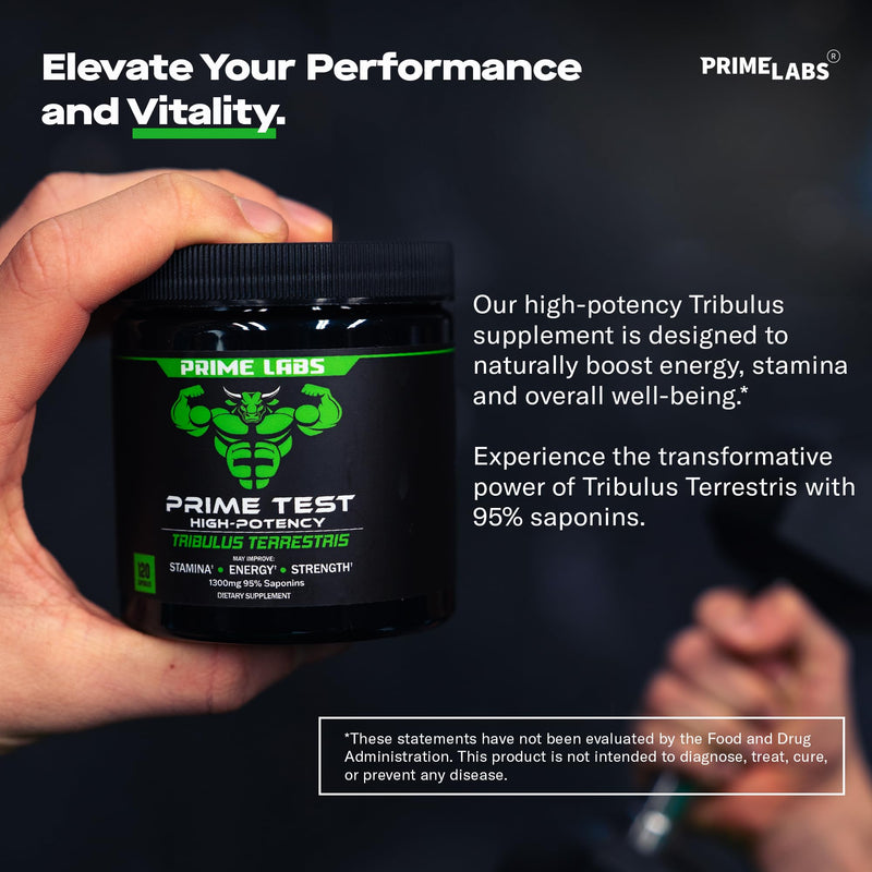 [Australia] - Prime Labs Tribulus Terrestris for Men 1300mg - Enhanced with 95% Saponins - Energy, Vitality, Strength - 120 Count 120 Count (Pack of 1) 