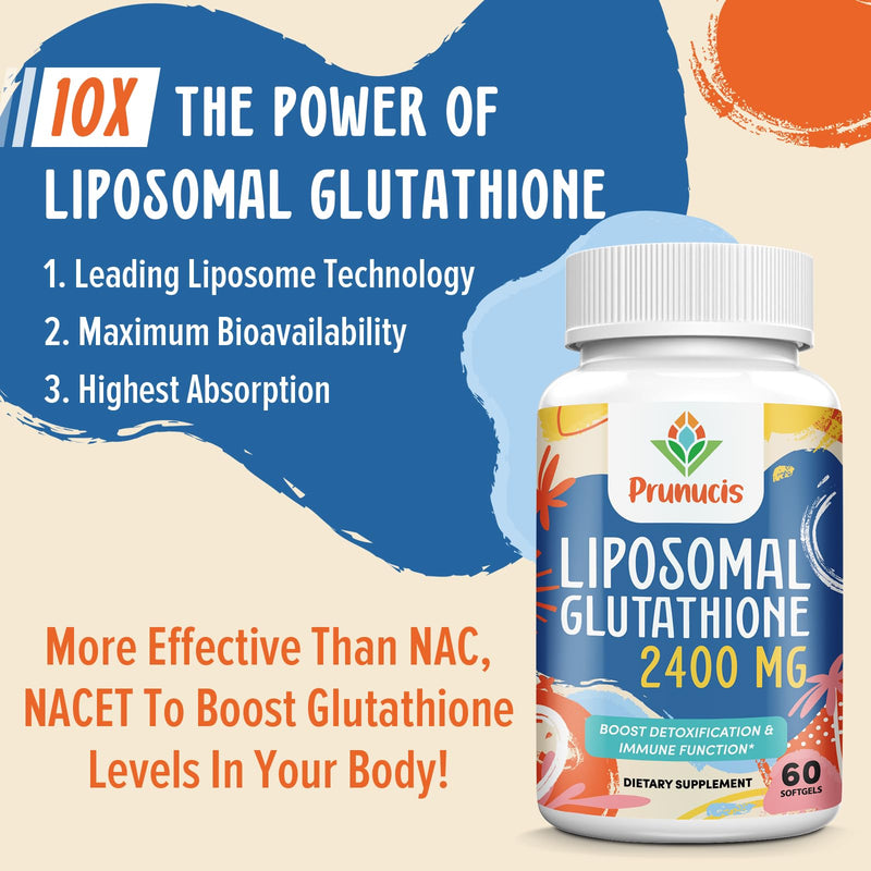 [Australia] - 2400MG Liposomal Glutathione, Reduced L-Glutathione, Glutathione Supplement with Vitamin C, Master Antioxidants, Enhanced Absorption - Non GMO Antioxidant Supplements, Immune System, 60 Softgels 60 Count (Pack of 1) 