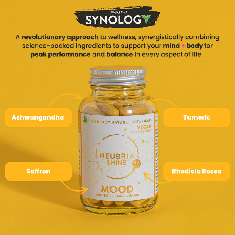 NEUBRIA Shine Mood Complex – Multivitamin for Adults with Ashwagandha, Rhodiola, Turmeric, Saffron, B Complex, Magnesium & Zinc - Potent Supplement for Daily Wellness – 60 Vegan Capsules Shine - Mood 60 Capsules 60 count (Pack of 1)