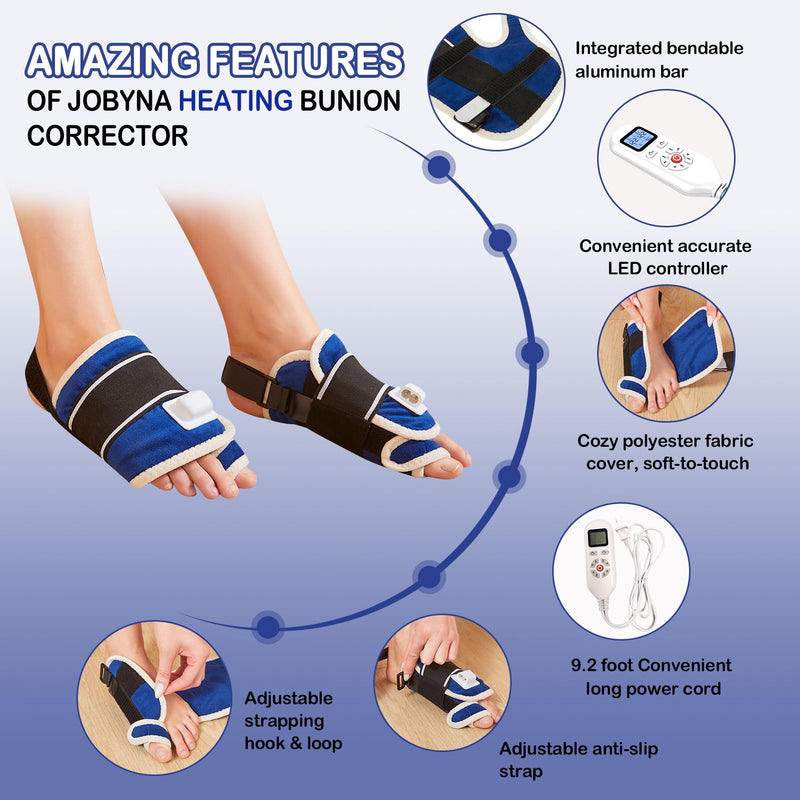 JOBYNA Electric Heating Bunion Correction, 2PCS 86-158 Big Toe Straightener for Hallux Valgus Bunion Pain Relief, Auto Shut Off, One Size Fits Most All