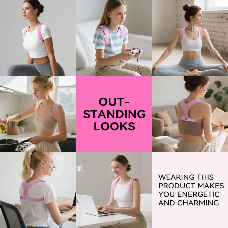 Posture Corrector For Women, Invisible & Breathable Upper Back Brace - Adjustable Back Straightener Posture Support - Relieve Shoulder, Neck & Back Pain Medium (Chest Size 27"-38") Pink 1