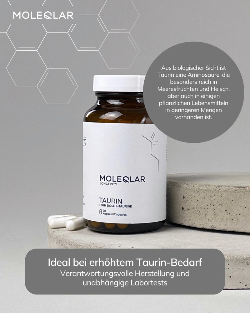 MoleQlar Taurine Capsules 90 Pieces, Dietary Supplement with 3000 mg L-Taurine per Serving, Capsule Form for Convenient Daily Use, Suitable for Mixing or Daily Supplement Intake, Vegan Powder