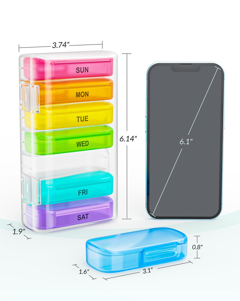 [Australia] - ZIKEE 7 Packs Extra Large Pill Organizer, Portable Pill Box 7 Day for Pocket, Purse, Weekly Pill Case with Dual-Protection Design, Pill Container for Medication, Vitamin, Fish Oil, Supplement 01-clear 