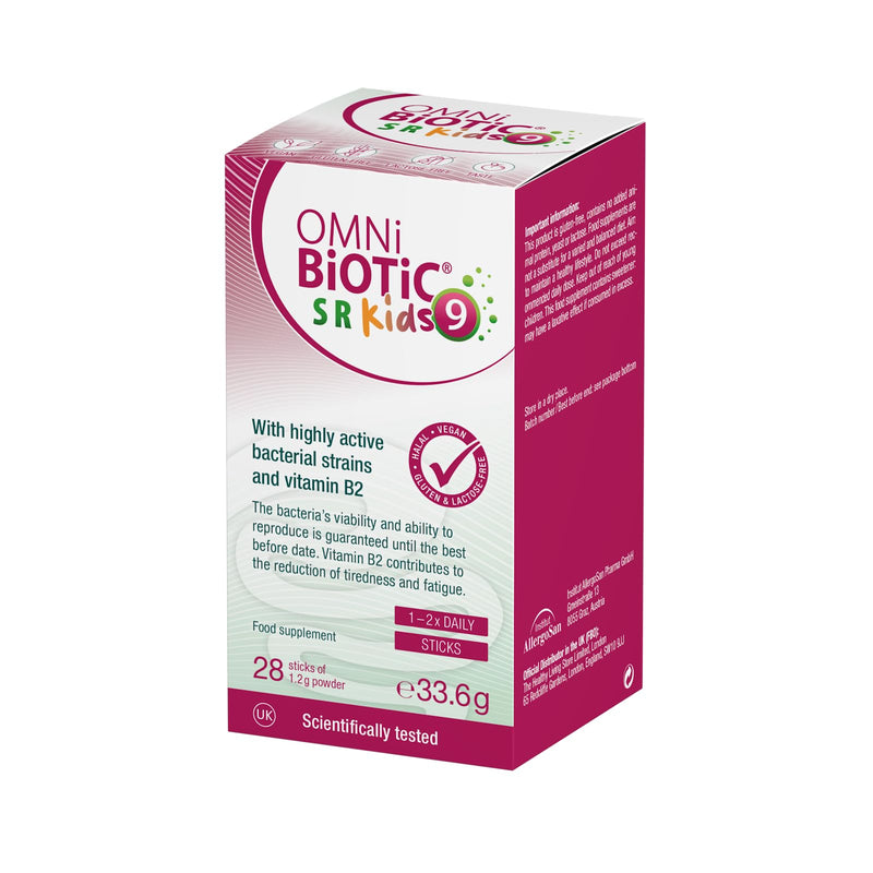 OMNi BiOTiC SR-9 Kids | Kids Probiotic with Peach Flavour | Fast Dissolve - Melts on The Tongue | 28 Sticks | Powder | Vegan & Gluten-Free | Halal | for Daily use