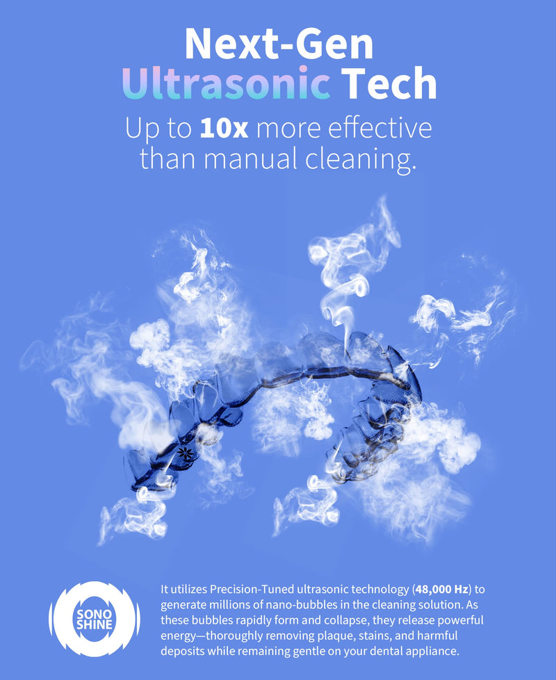[Australia] - Ultrasonic Retainer Cleaner ‚Äì Auto-Adjust 39-48kHz Electric Cleaner for Aligner, NightGuard, Mouth Guard, Denture & More | Easy & Quiet White 