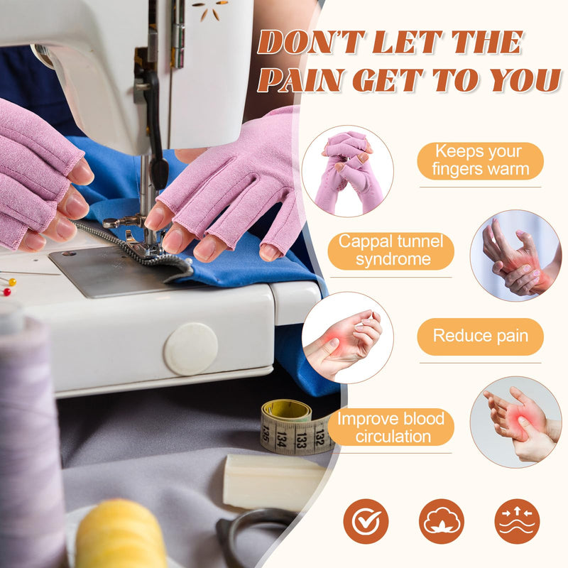 JenPen 6 Pair Arthritis Compression Gloves for Women, Fingerless Compression Glove for Relieve Arthritis Rheumatoid Daily Use Mixed Color Large