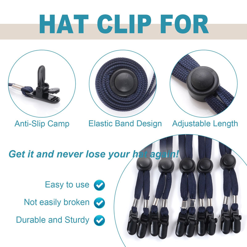 [Australia] - Sucrain 5 Pieces Adjustable Hat Strap Clips Hat Chin Cord for Golfing, Fishing, Boating Deep Blue 