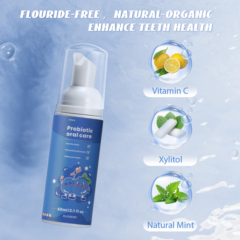 Kids Foam Fluoride Free Toothpaste with 4 Pack Strawberry and Blueberry Flavor,Toddler Natural Teeth Deep Cleaning Toothpaste for U Shaped Toothbrush 2Strawberry+2Blueberry