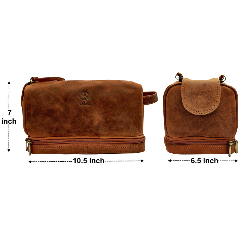 Leather Toiletry Bag for Men - Travel Shaving Dopp Kit - Bathroom Shower Toiletries Organizer - Cosmetic Make up Bag for Women | 2 Compartments, YKK Zipper, Fits Carry-Ons; Gifts for Father, Husband; Cologne Organizer, Shaving Bag, Water Resistant Lining