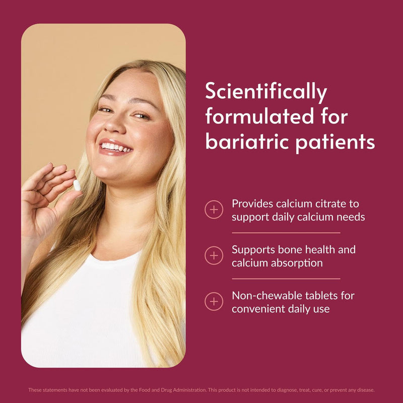 Bariatric Advantage Non Chewable Calcium Citrate, 180 Tablets | 600 mg Calcium Citrate with Vitamin D3, Mineral Supplements for Bariatric Surgery Patients, Non-Chewable Tablet Format