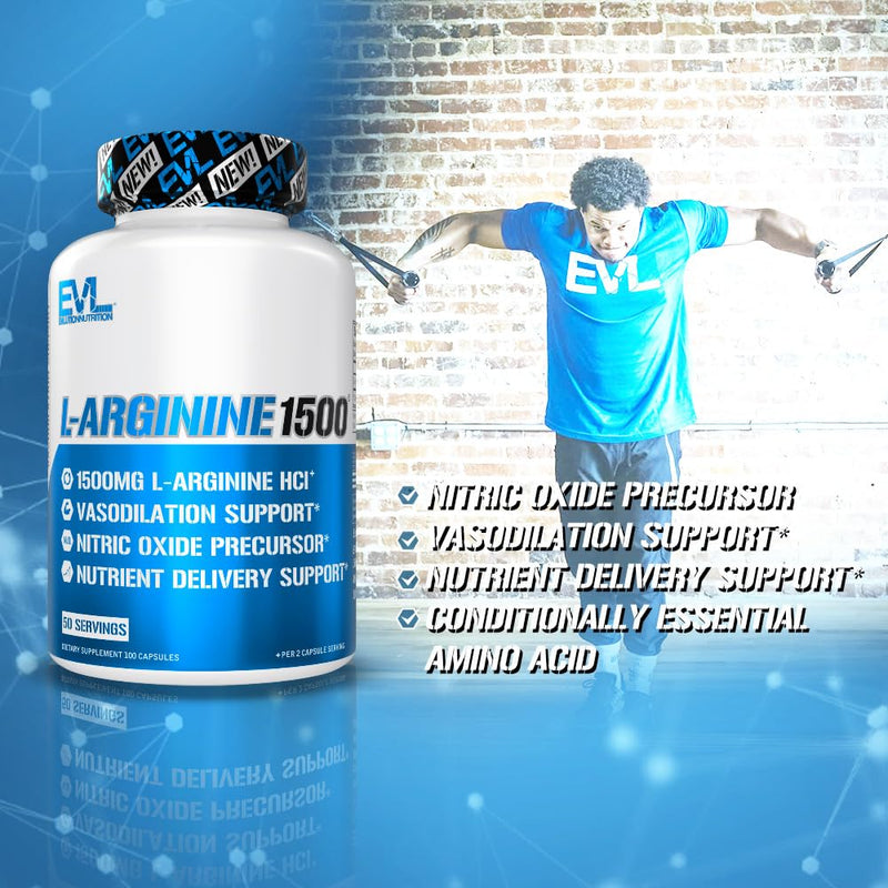 [Australia] - Evlution Nutrition Nitric Oxide Booster L-Arginine Supplement - High Potency Nitric Oxide Supplement with 1500mg of L Arginine HCL for Enhanced Pumps Energy Muscle Growth and Vascularity NO Booster 