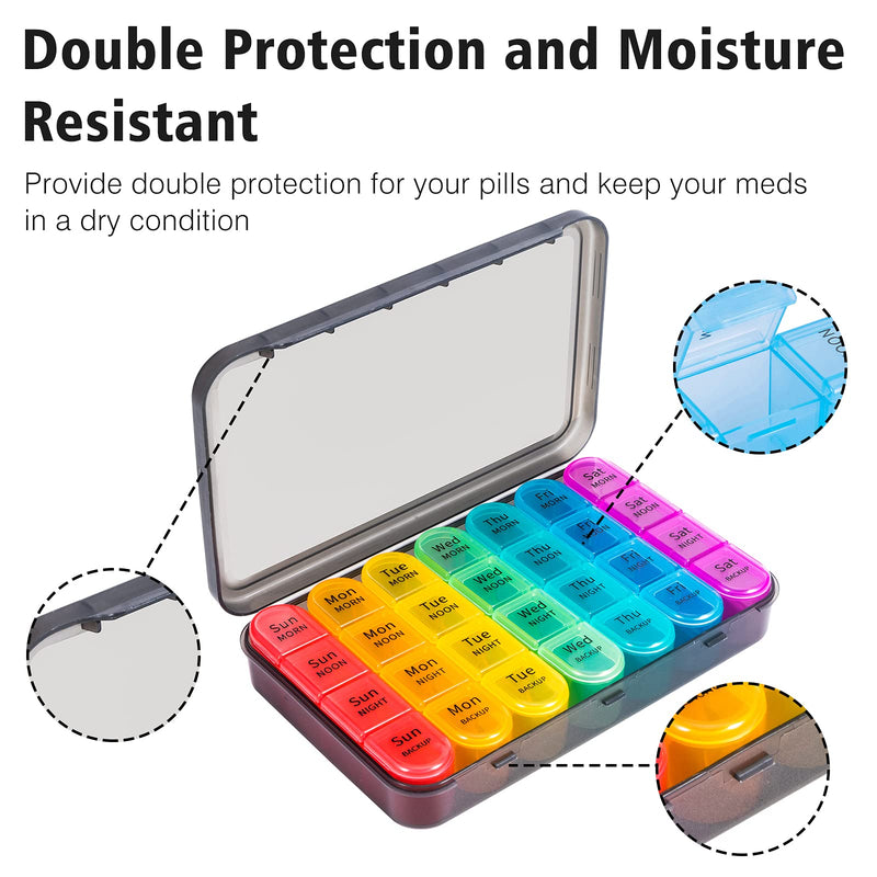 [Australia] - Daviky Pill Organizer 4 Times a Day - Pill Box 7 Day, Large Weekly Medicine Pill Organizer for Travel with Removable Individual Containers, Pill Case to Hold Daily Vitamins, Supplements and Medication Black 