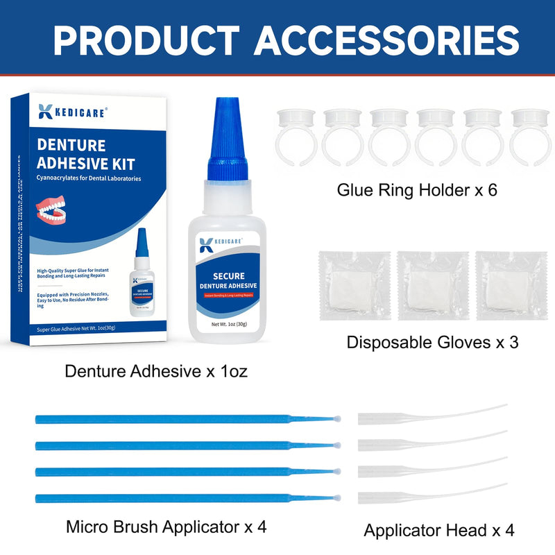 [Australia] - Dental Lab Denture Repair Glue Kit (1oz), Instant Bonding Denture Adhesive, Repair Cracks and Secure Loose Teeth, Safe Bonding No Irritating Odour 