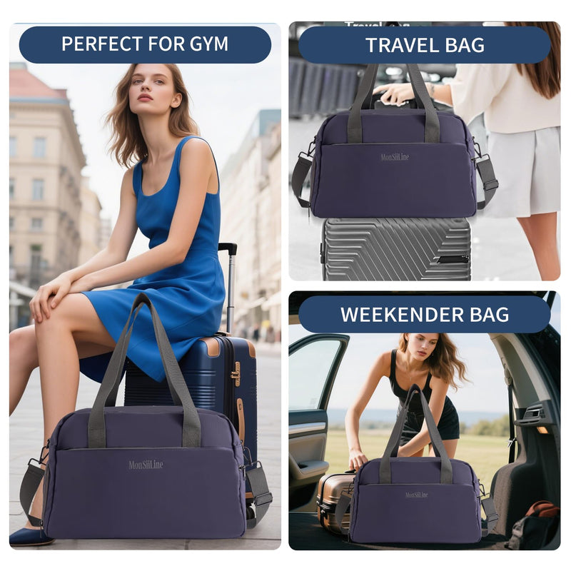 Gym Bag for Women Men with Shoe Compartment, Waterproof Small Duffle Bag for Travel, Sports, Weekend Lightweight Carry On Tote Bag (Blue) Blue