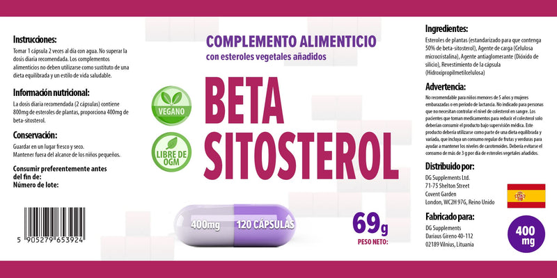 [Australia] - Beta Sitosterol 400mg 120 vegan capsules, laboratory tested, high dosage 