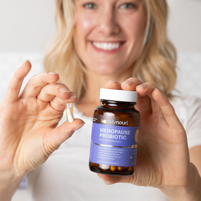 [Australia] - Daily Nouri Menopause Probiotic | Supports Hormonal Balance, Estrogen, Hot Flashes, Night Sweats, Bloating & Gut Health | 3 Clinically Studied Strains + Resveratrol & Vegan Omega Oil | 30-Day Supply 30 Count (Pack of 1) 