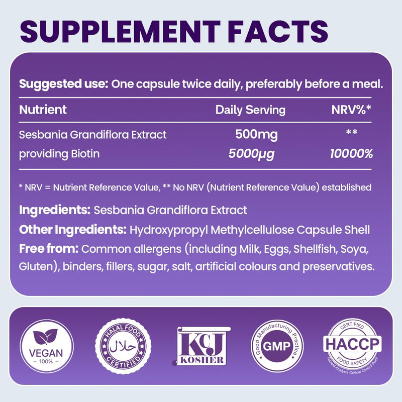 ZeroHarm Biotin 5000mcg – Plant-Based Biotin from Natural Extracts – Hair, Skin & Nails Vitamin – Liposomal Absorption – Powered by Real Food Ingredients – 180 Vegan Capsules