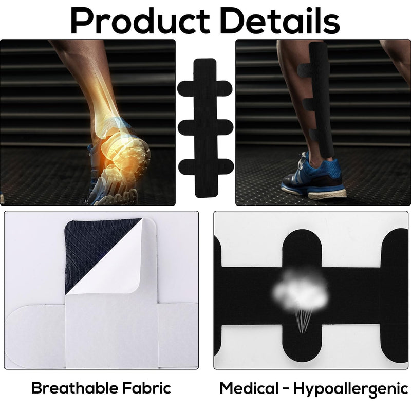 30 Pcs Tape for Achilles Tendon, Waterproof Adhesive Precut Achilles Tendon Ankle Athletic Tape Latex Free for Achilles Tendon Muscle Support (Black)