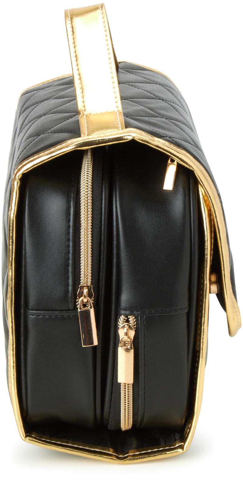 Juicy Couture Black Makeup Bag Cosmetics Organizer Travel Essentials Hanging Hook Faux Quilted Leather Gold Trim