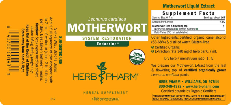 [Australia] - Herb Pharm Certified Organic Motherwort Liquid Extract for Endocrine System Support - 4 Ounce 4 Fl Oz (Pack of 1) 