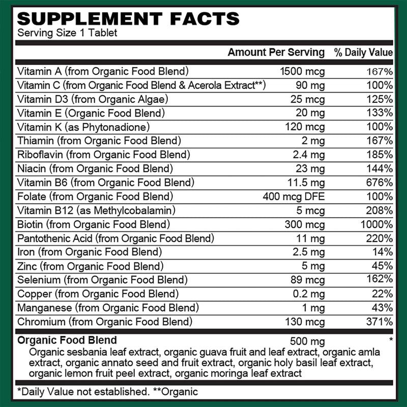PlantFusion Organic Multivitamin for Women with Iron, One Daily Vegan Multivitamin with Plant Based B12, D3 & Whole Food Blend for Energy & Immune Support - 30 Tablets (1 Month Supply) 30 Count (Pack of 1)