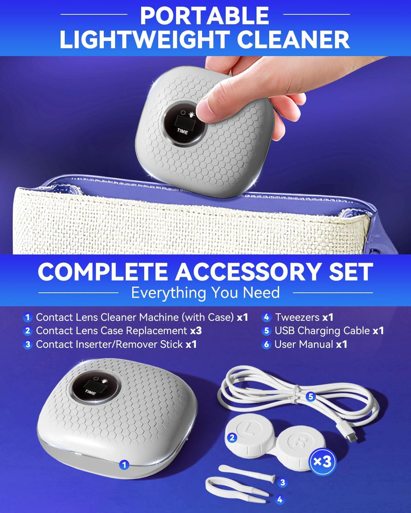 [Australia] - 2025 Upgraded Ultrasonic Contact Lens Cleaner„Äê50KHz Germany Super Motor„Äë„ÄêTop1 Intelligent Chip-Smart Modes„Äë Gentle Cleaning & 99% Brightness, Portable Soft Contact Lens Care Tools Home Travel (Grey) Grey 