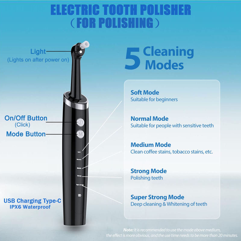 [Australia] - Dental Tools, Electric Tooth Polisher & Manual Teeth Cleaning Kit for Cleaning and Polishing of Tooth, All in One for Total Tooth Care, Removing Stains and Tartar & Brighten and Polish Teeth Black 
