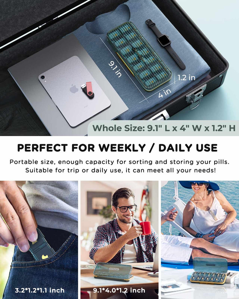 Acedada Am Pm Pill Organizer, Weekly Pill Box 2 Times A Day, Stylish Blue | 7 Day Pill Organizer with 7 Separate Containers, Portable Daily Medicine Dispenser Case for Vitamin, Fish Oils, Supplements