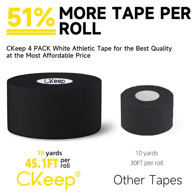 [Australia] - Athletic Tape, 45ft Per Roll, Easy to Tear and No Residue, Sport Tape for Strains and Sprains, Hypoallergenic and Breathable (4 Black) 4 Rolls 