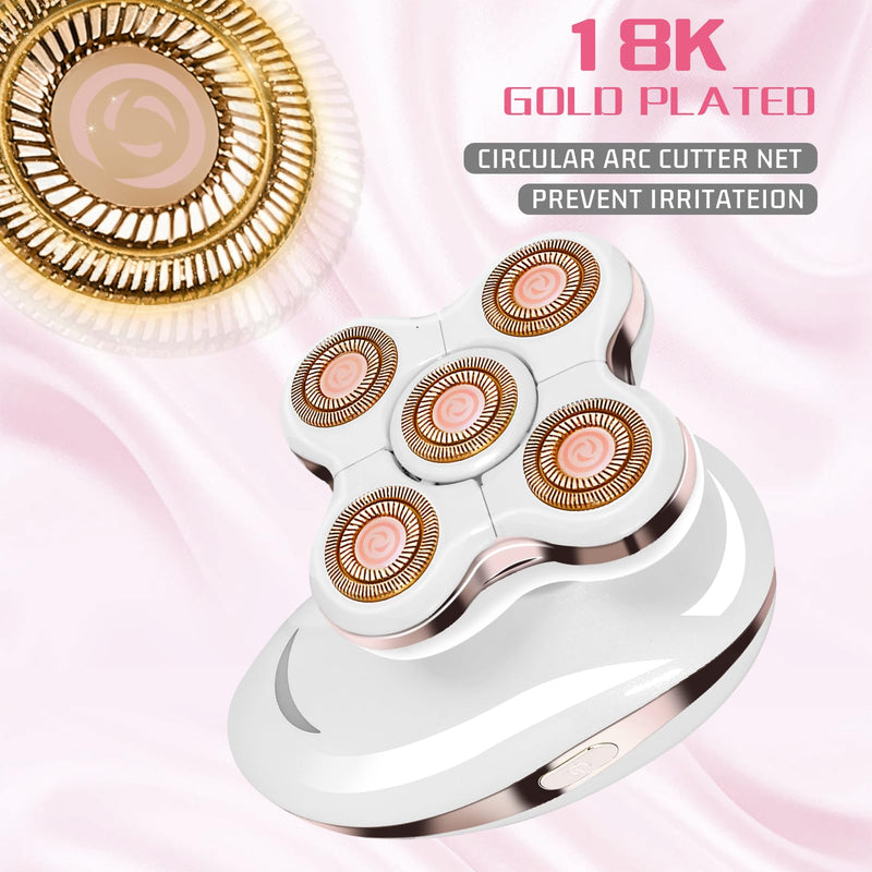 Electric Razors for Women: Rechargeable Shaver with Detachable Head - 5D Wet and Dry Lady Hair Remover for Legs and Hand (Gold)