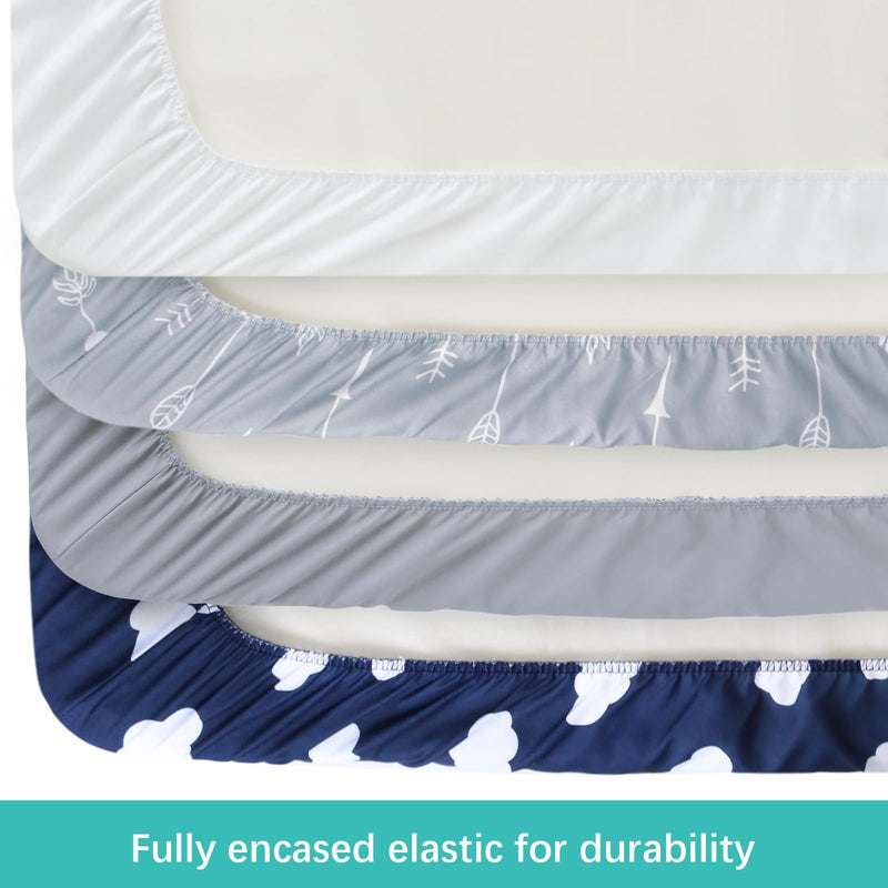 [Australia] - Baby Bassinet Sheets 4 Pack Compatible with 33" x 20" Mika Micky, Baby Delight, Dream On Me, AMKE and Other Rectangle Bassinet Mattress, Ultra Soft & Skin Friendly, Washer & Dryer Navy Blue Cloud for Mika Mikcy & Baby Delight & Bedside Sleeper 