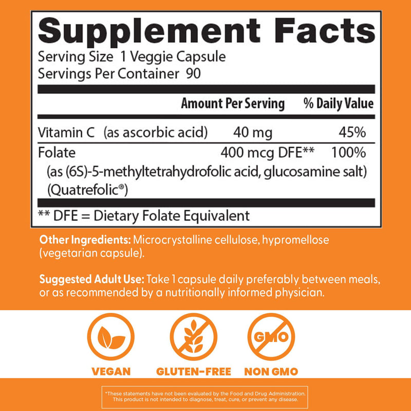Doctor's Best Fully Active Folate with Quatrefolic400 mcg, Healthy Mood, Memory, Circulation, Well-Being, 90 VC 400 mg
