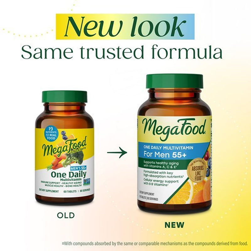 MegaFood One Daily Multivitamin for Men 55+ with 19 Nutrients, 120 Tablets | Supports Healthy Aging with Vitamin C, A, E, Cellular Energy Support with B Vitamins, D3 & Zinc, Vegetarian, 120 Servings Unflavored 120 Count (Pack of 1)