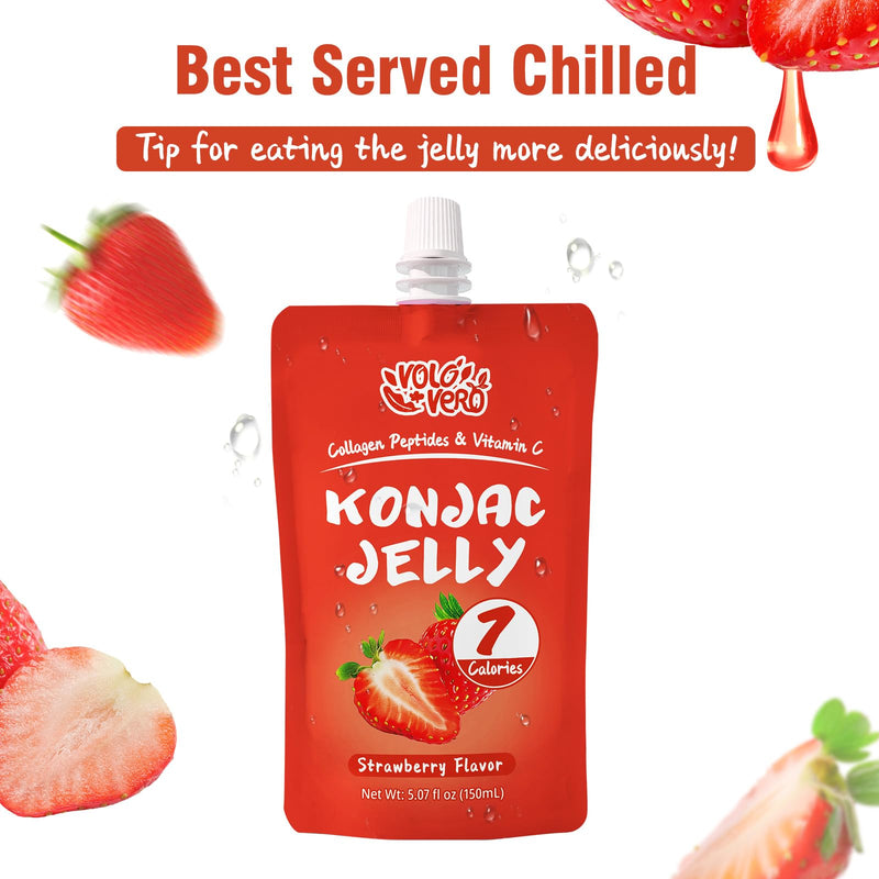 Konjac Jelly Drinkable Pouch with Collagen Peptides and Vitamin C, 20 Packs, 7 Calories, Strawberry and Orange Flavor, Gluten Free, Keto,Zero Sugar, Healthy Fruit Sweet Snacks Gifts,