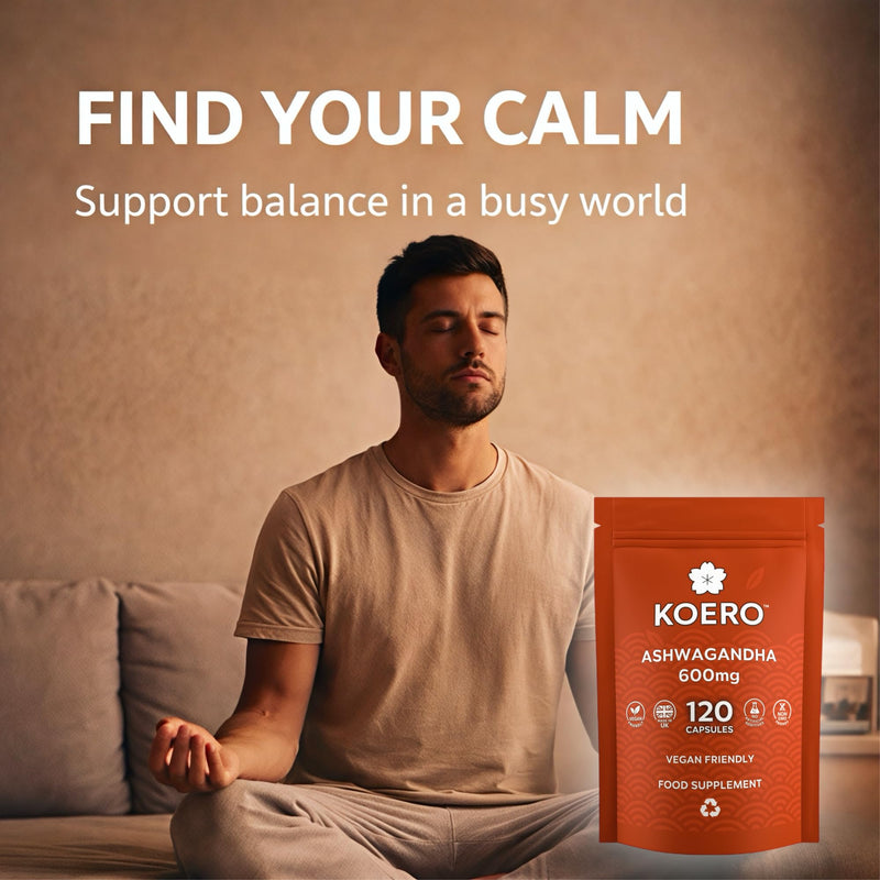 KOERO Ashwagandha 600mg – High Strength Adaptogen Capsules – Supports Calm, Stress & Focus – 120 Capsules – UK Made
