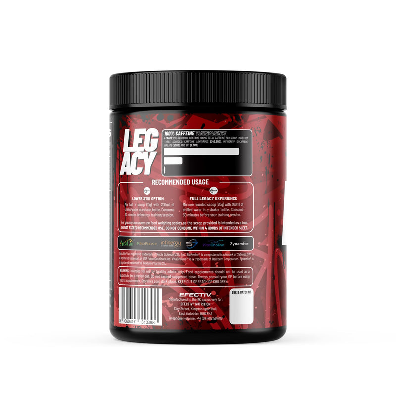 Efectiv Nutrition Legacy | High Caffeine Powerful Pre Workout for Advance Users | Supports Energy, Pump, Focus and Performance | Seven Trademarked Ingredients | 40/20 Servings (Cherry Breeze) Cherry Breeze