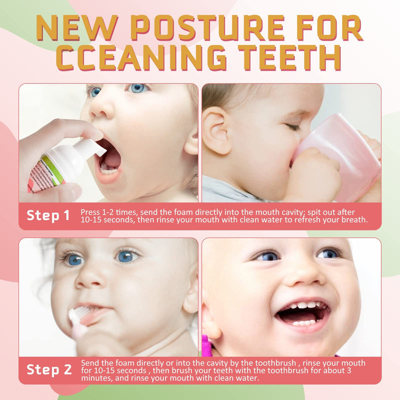 Foam Toothpaste Kids, Toddler Toothpaste with Low Fluoride, Kids Toothpaste, Foam Toothpaste for Children Ages 3 Plus (2PCS, Strawberry) 4.22 Fl Oz (Pack of 1)